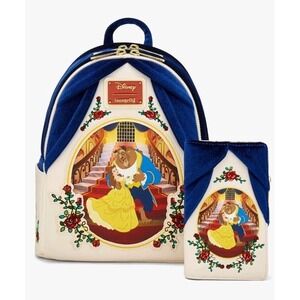 NWT Loungefly Disney Beauty & The Beast Velvet Curtains Mini Backpack & Wallet